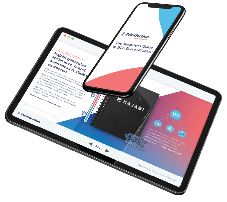 Ebook mockup titled 'The Printfection Marketer's Guide